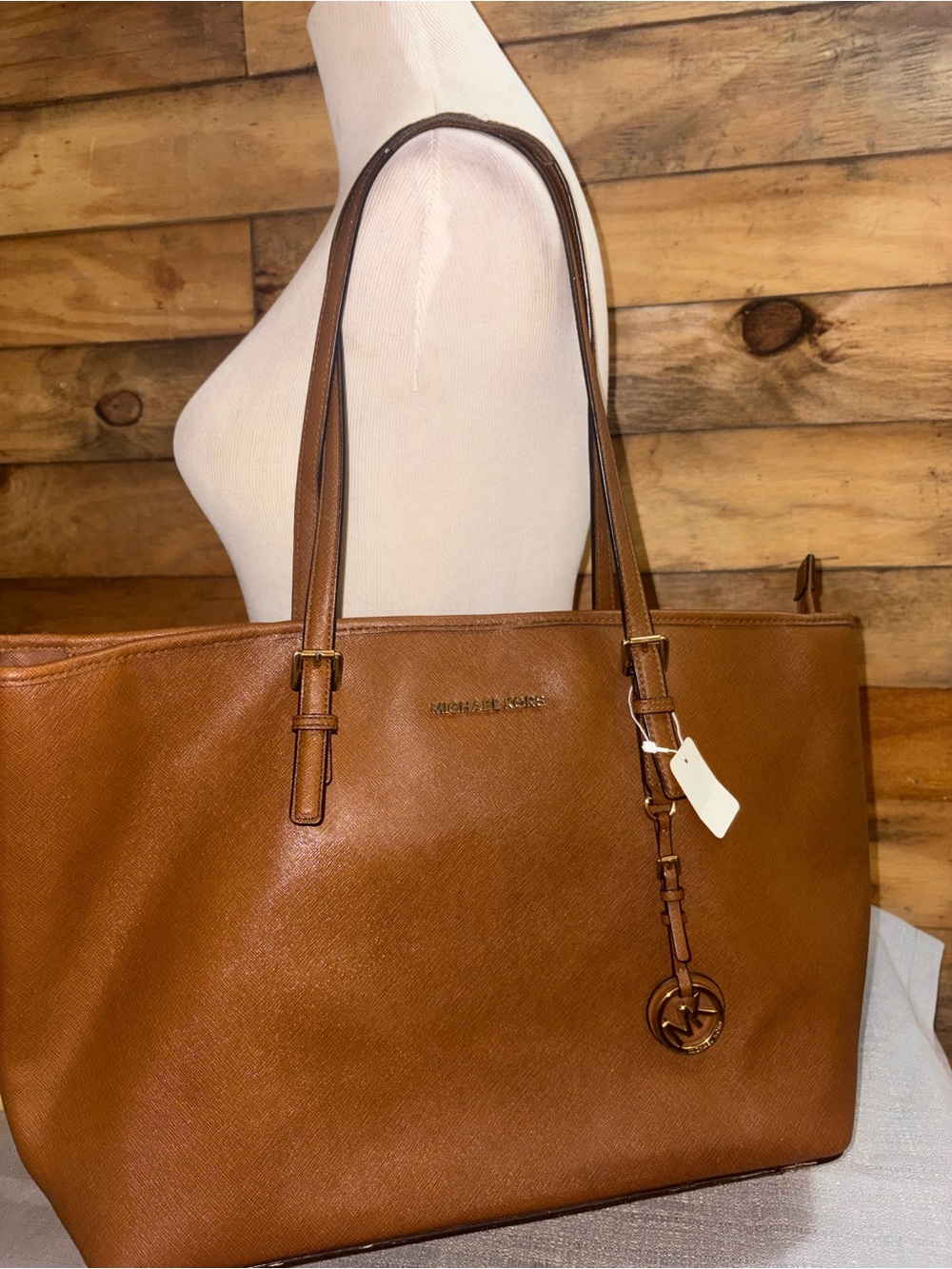 Michael Kors Large Tan Leather Tote with MK Charm